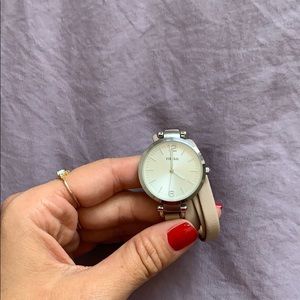 COPY - Silver Fossil leather wrap watch